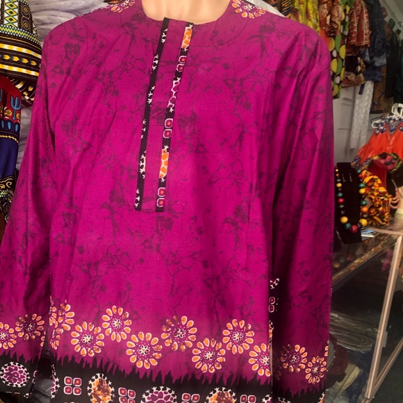 African Ankara print men clothing long sleeve top - Picture 4 of 5